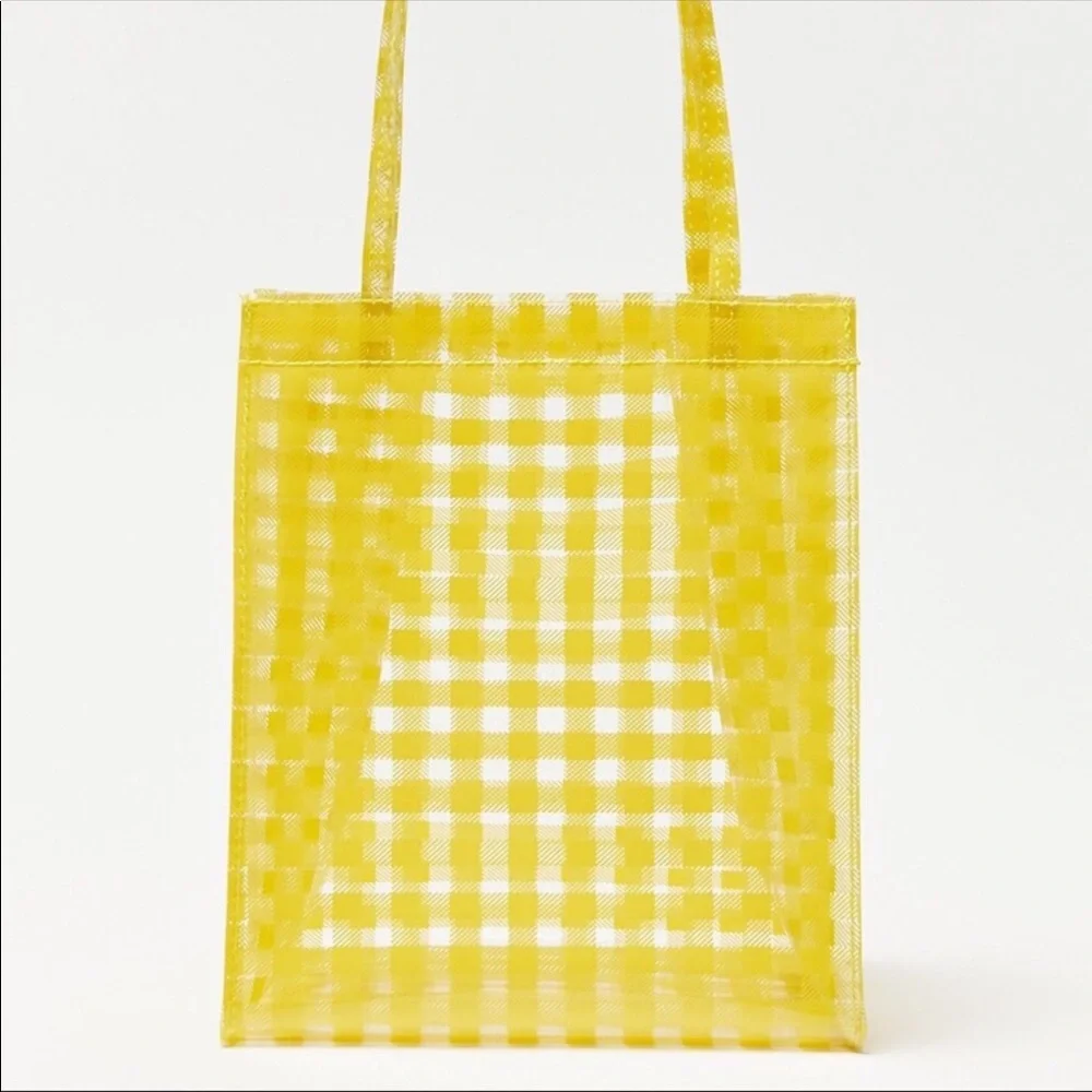 $3/20 Urban Outfitters Yellow Hello Gingham Plaid Printed Clear Mini Tote Bag - Picture 2 of 8